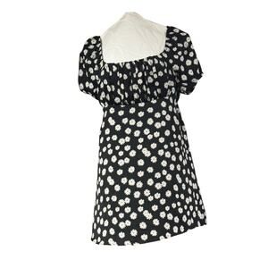 American Eagle Daisy Print Mini Dress Women Small Black Puff Sleeve Cottagecore